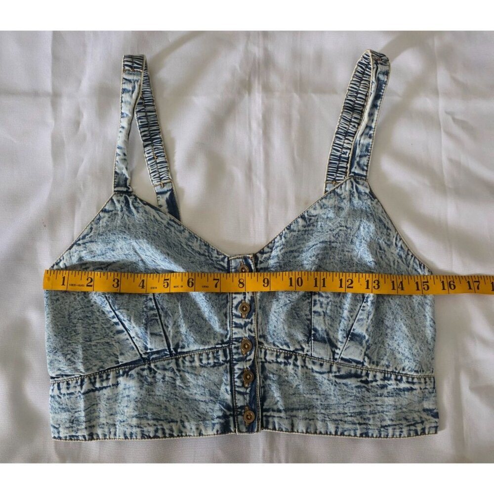 Live 4 Truth‎ Stone Wash Shirred Back Button Front Denim Bralette Cropped Top L - Picture 9 of 12